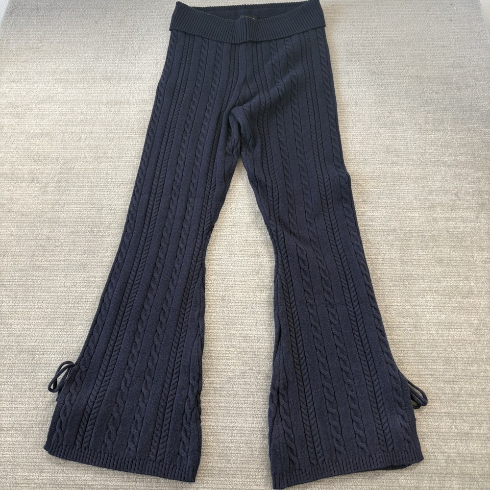 Arden B Sweater Knit Flare Pants XL Navy Fold Over Waist Lounge Boho Festival